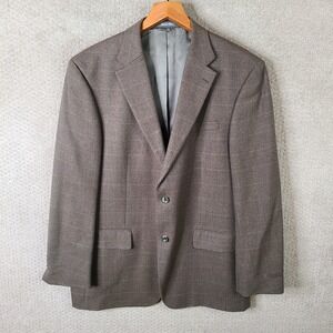 Oscar De La Renta Jacket Mens 46L Brown Check Tweed Blazer Wool 2 Btn Suit Coat
